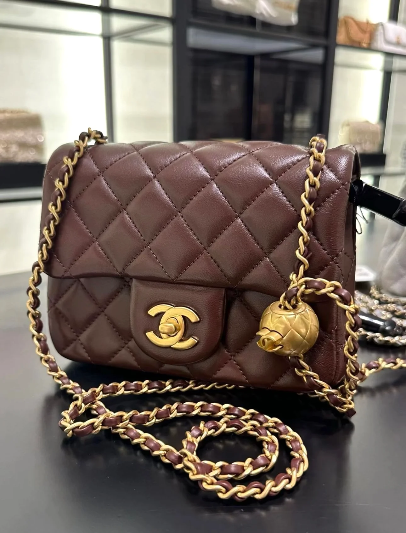 Chanel CF Gold Ball Square Fat Man - Burgundy