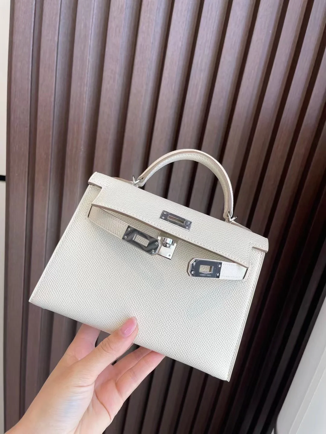 Hermes Kelly Mini 2nd Generation Epsom Milkshake White Silver Buckle