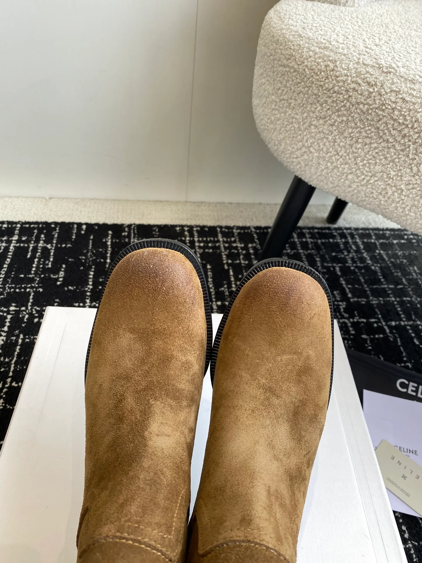 Ботильоны Celine 2024 в стиле ретро на массивном каблуке - кофейно-коричневый