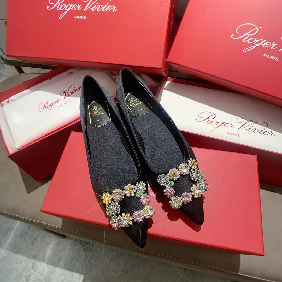 RV-Плоское дно-Шелковая пряжка со стразами-Черный-1