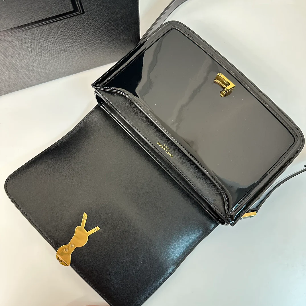 Сумка-тофу YSL Box Saint Laurent - Большая - Лакированная черная