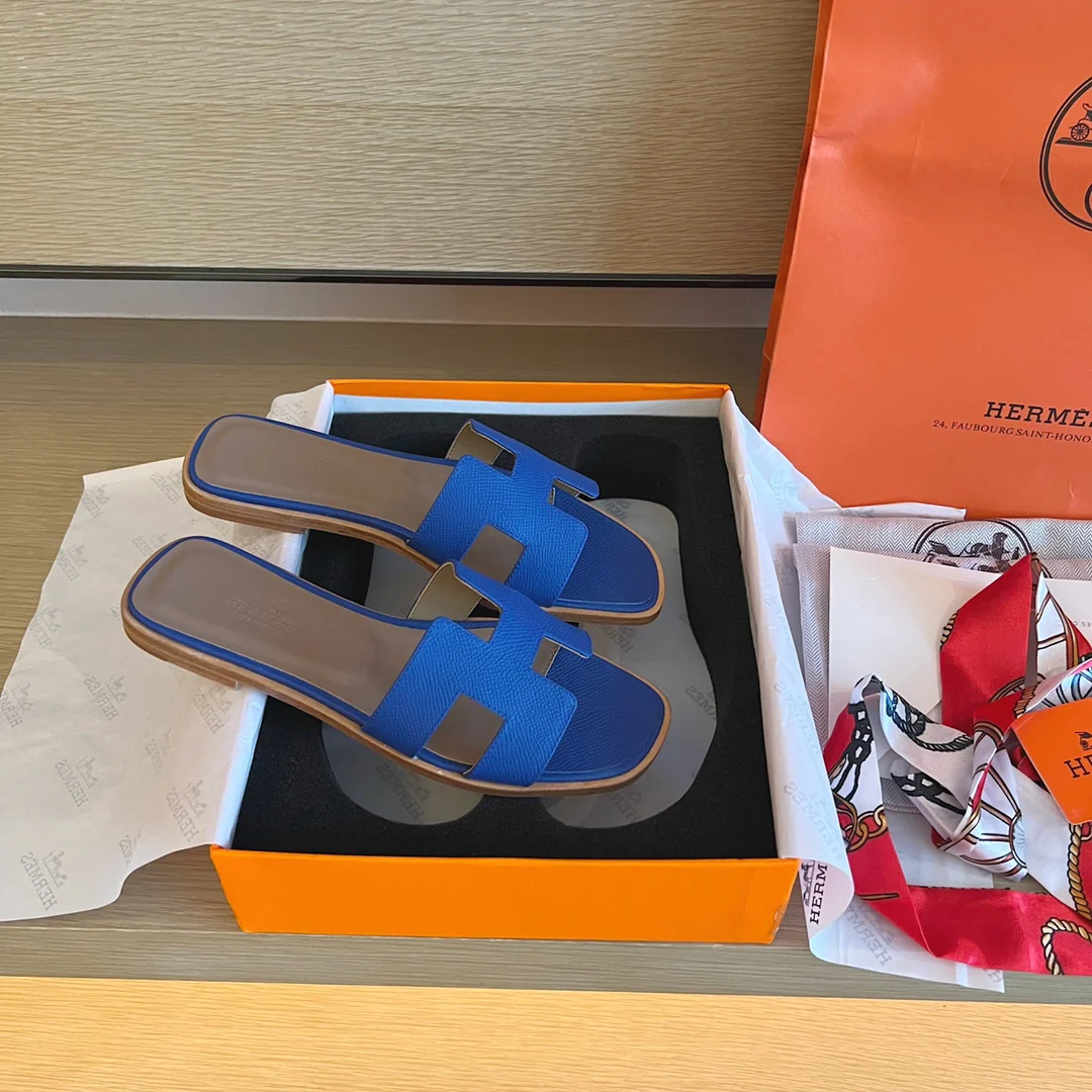 Тапочки Hermes-h на плоской подошве - серия с принтом пальм - 2