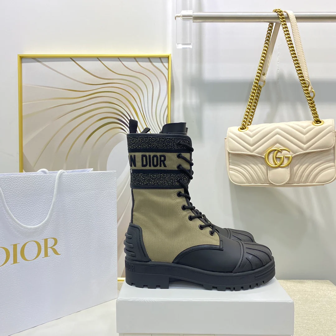 Dior - Сапоги с защитным носком - Военно-зеленый лоскутный дизайн - Высокие сапоги