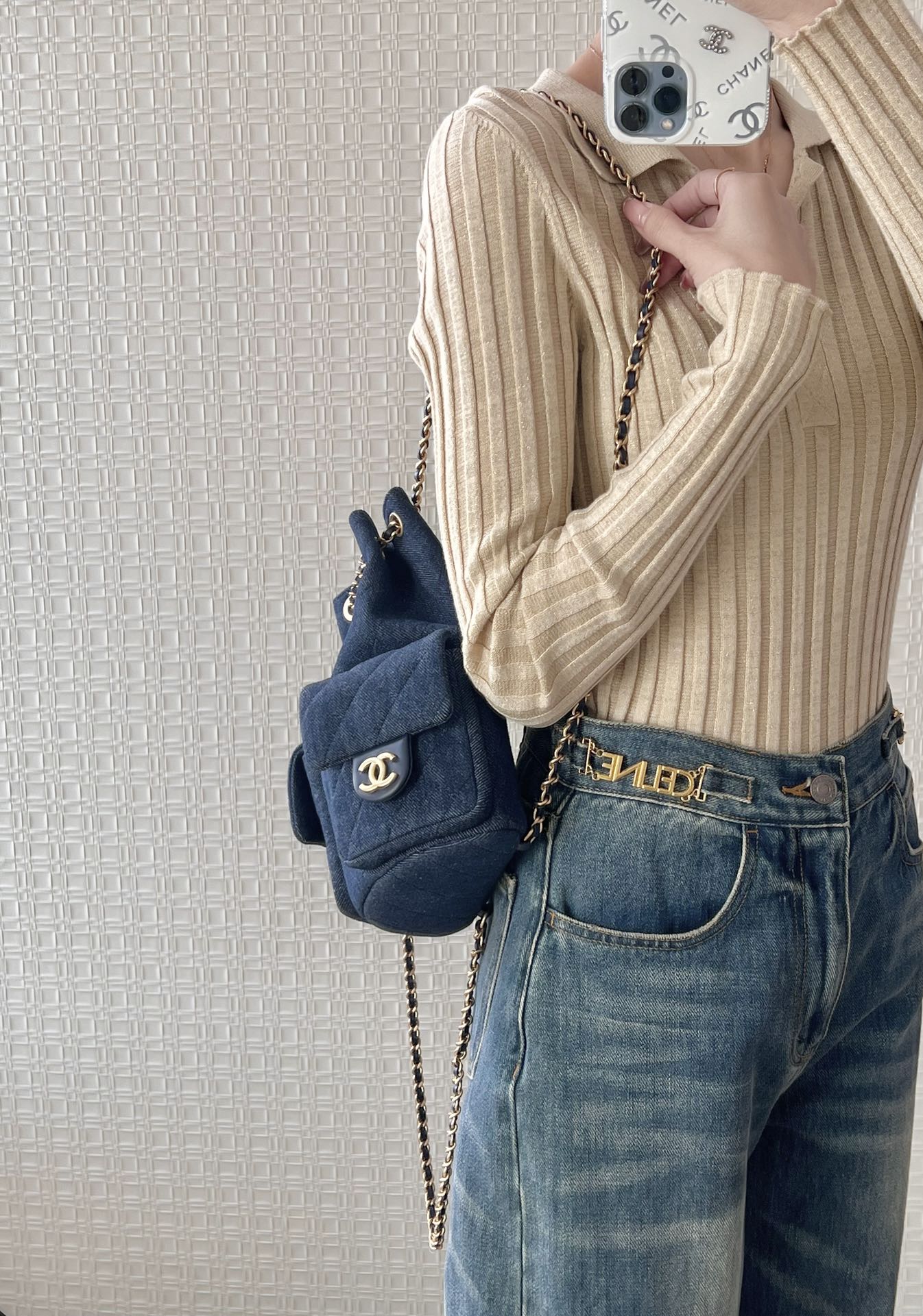 Рюкзак Chanel 25c на завязках — темно-джинсовый