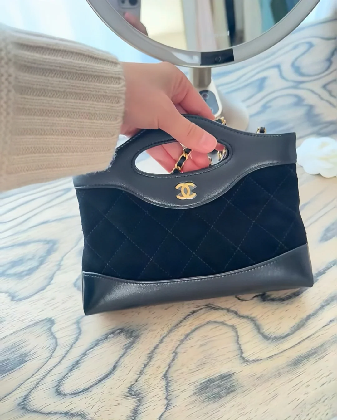 Сумка Chanel 25p nano31, замша, черная.