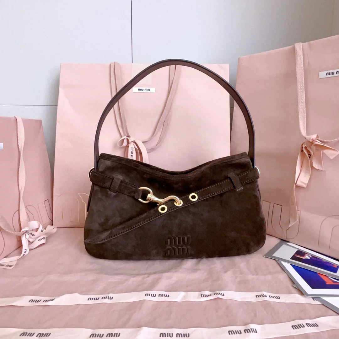 Сумка через плечо Miu Miu-5bc182 из замши, коричневая.