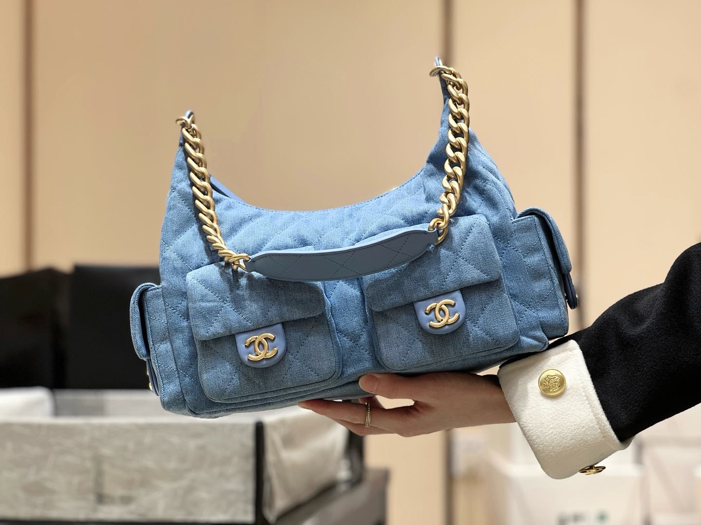 Сумка Chanel 25c Denim Hippie Bag - светло-голубая