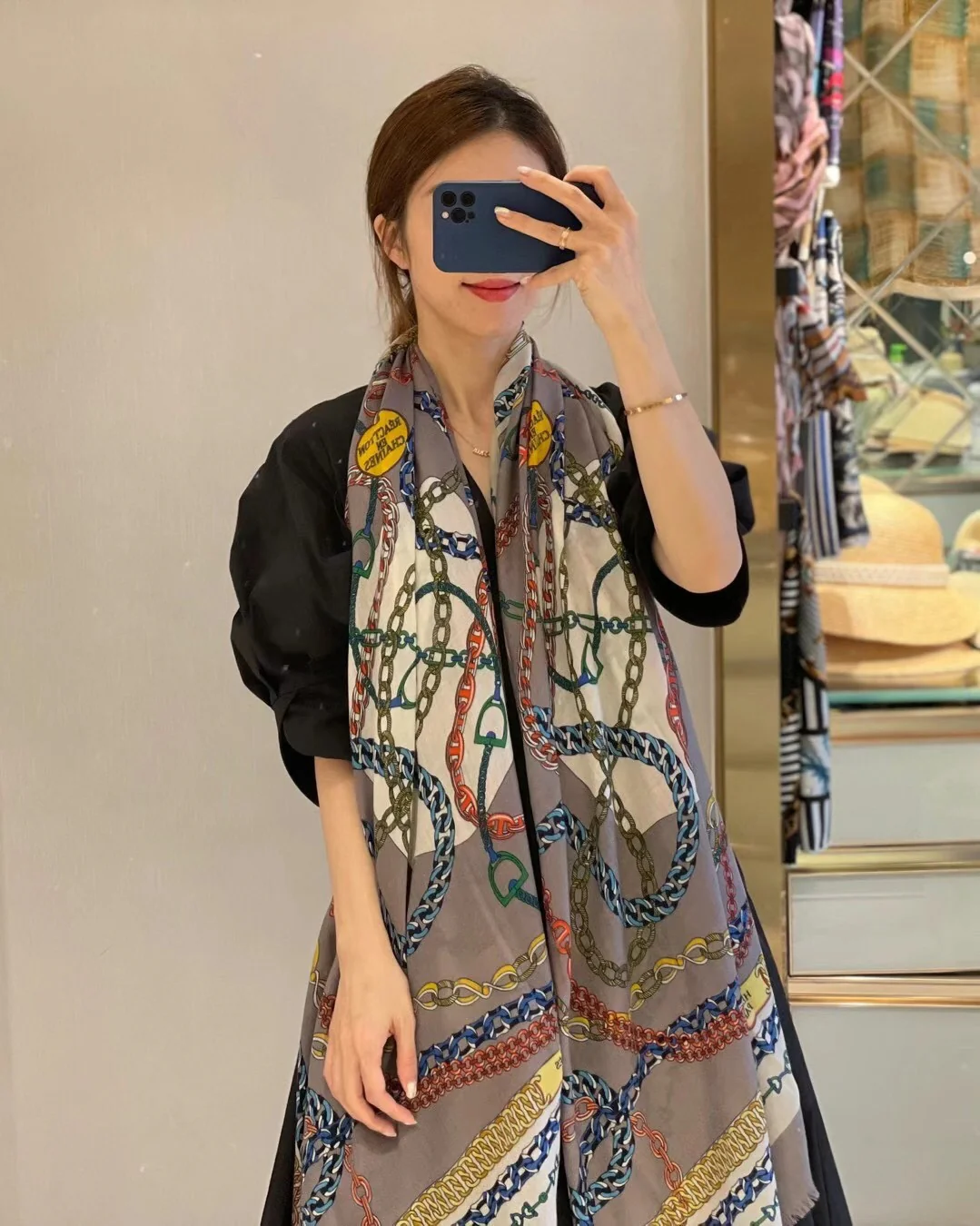 Шарф-цепочка Hermes - 100-200 см - 100 см - высококачественный кашемир