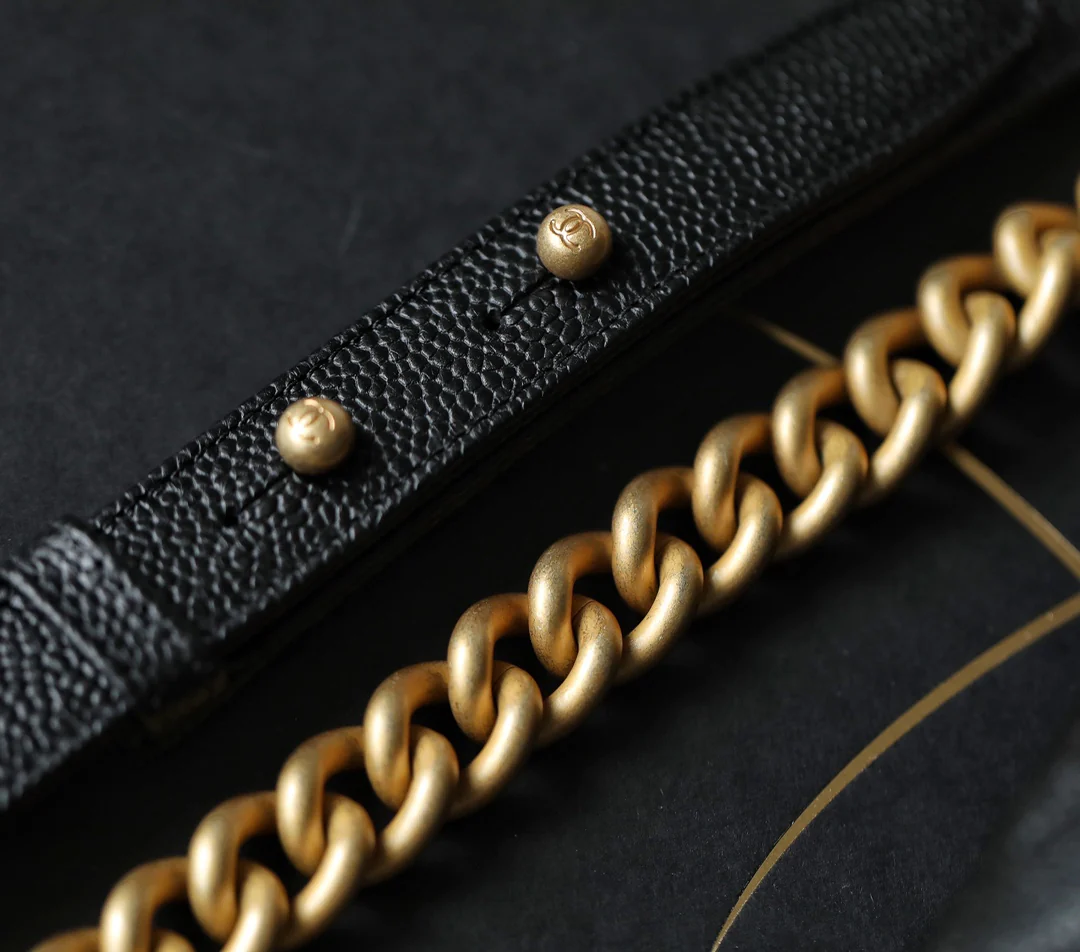 Chanel Le Boy Crystal Diamond Pattern Caviar - Medium - Black Gold