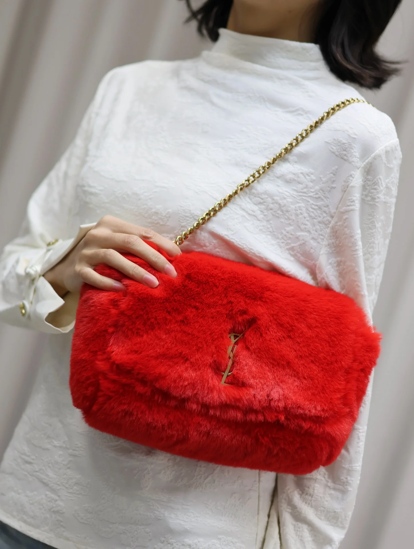 Сумка/наплечная сумка YSL-kate из замши с кроличьим мехом