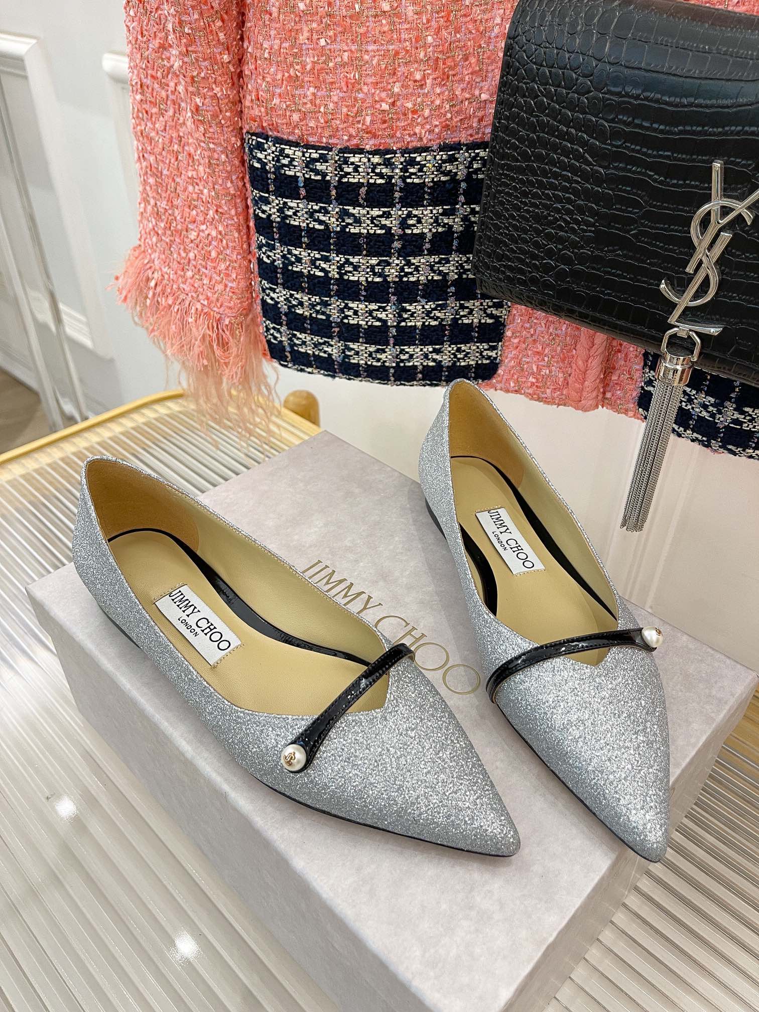 Классические жемчужные балетки Jimmy Classic Pearl Flats - серые