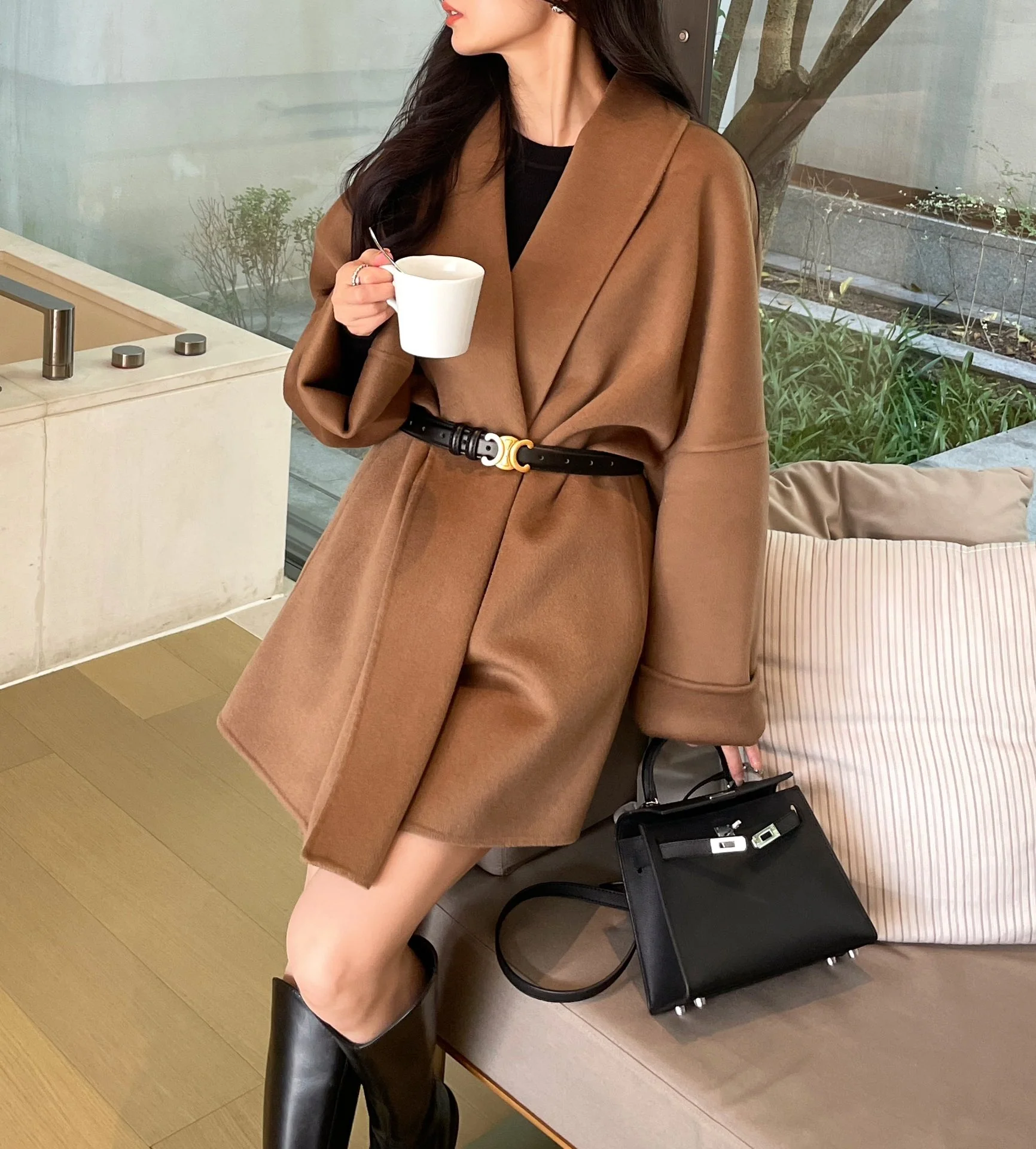 Повседневный кашемировый халат Celine 2403 - коричневый