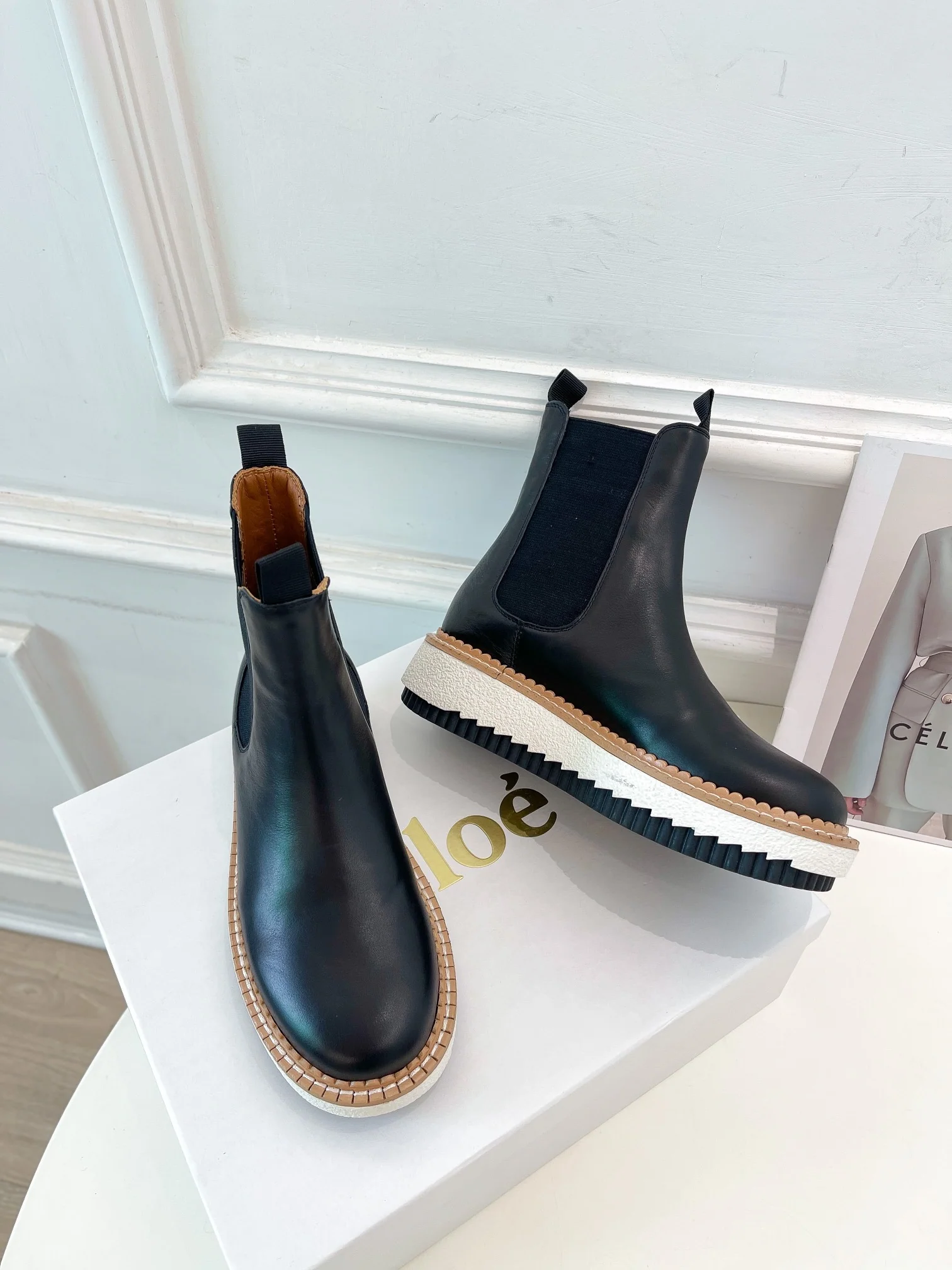 Ботинки Chloe на платформе, двухцветные, черные