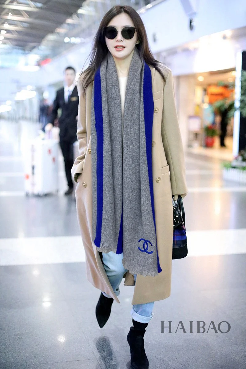 Длинный шарф Chanel с двойной С-образной отделкой - 43 см - 195 см - 100% чистый кашемир - синий