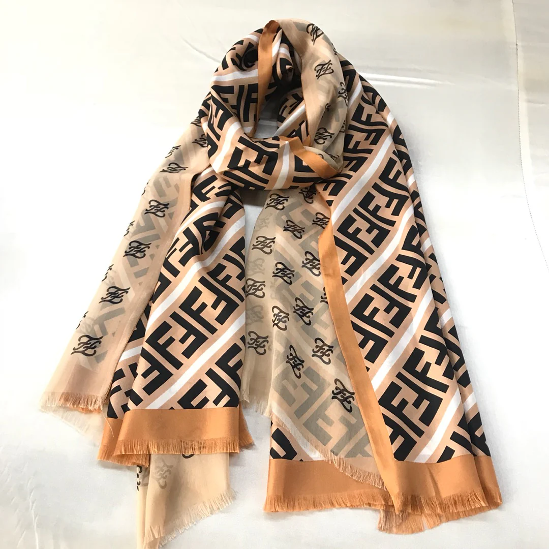 Длинный двуслойный шарф Fendi с бахромой - 70-195 см