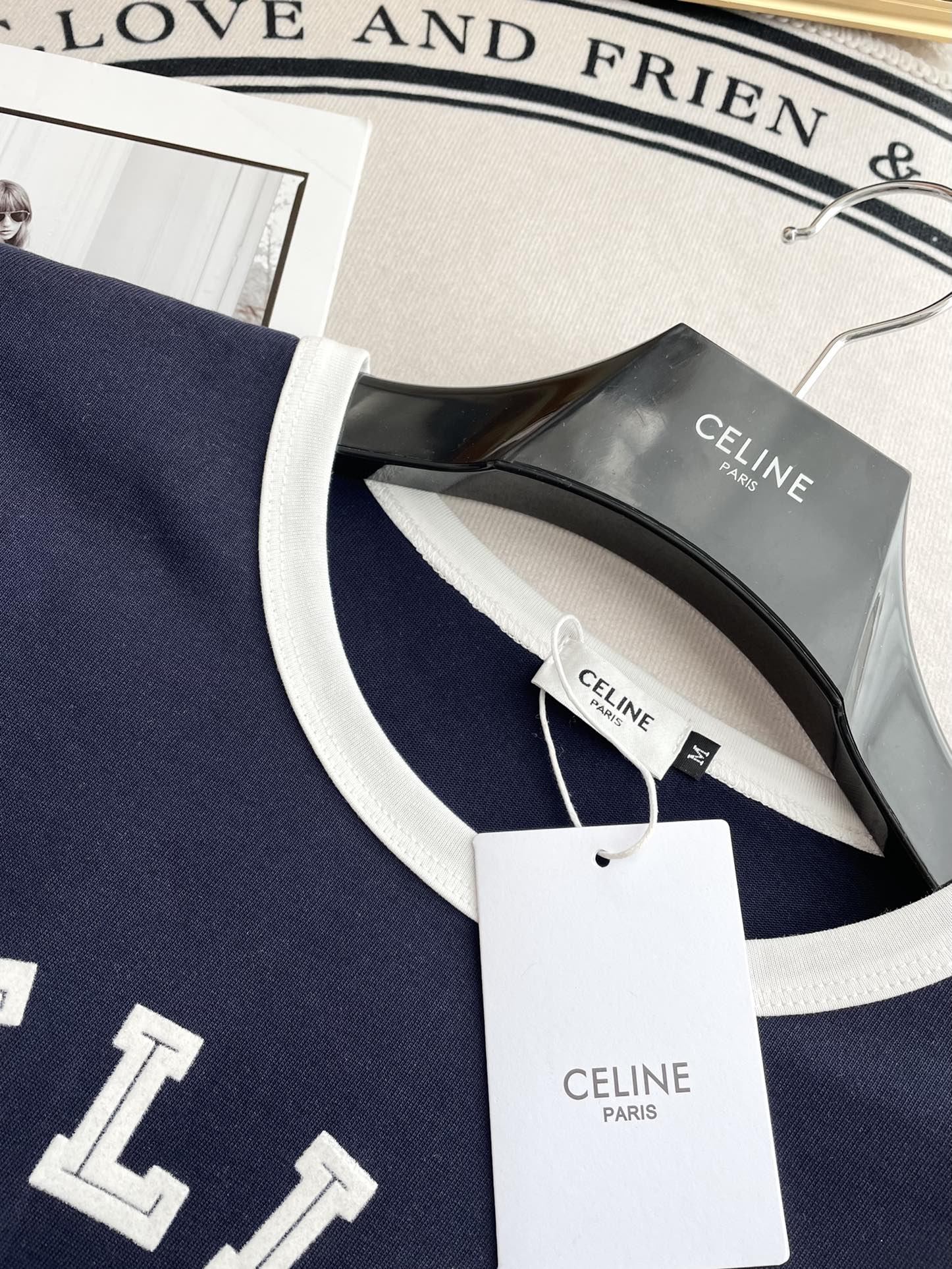 Футболка с коротким рукавом из хлопка с бархатным покрытием Celine-2404 - синяя