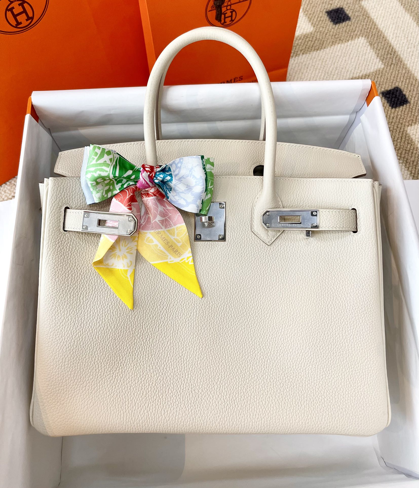 Hermes Birkin 30 Togo Milkshake White Silver Buckle