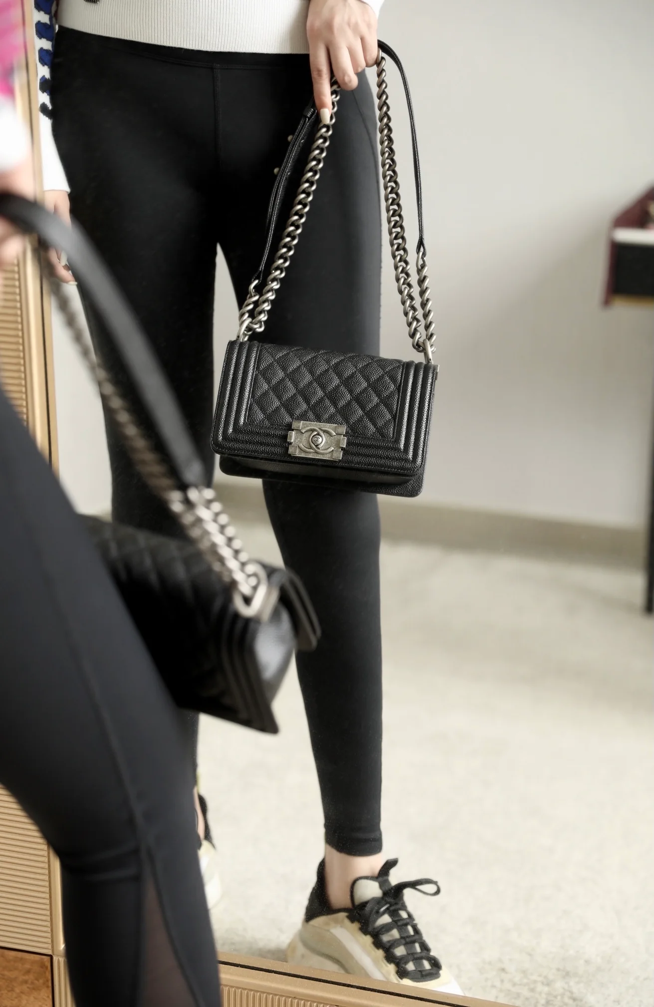 Chanel Le Boy Crystal Diamond Pattern Caviar - Medium - Black Silver