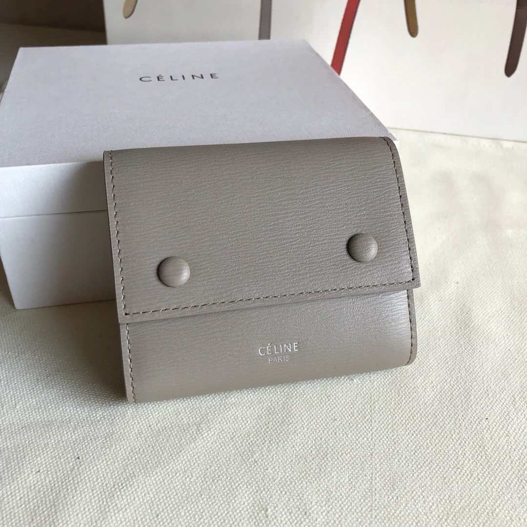 Короткий трехсекционный кошелек Celine - темно-серый с узором 