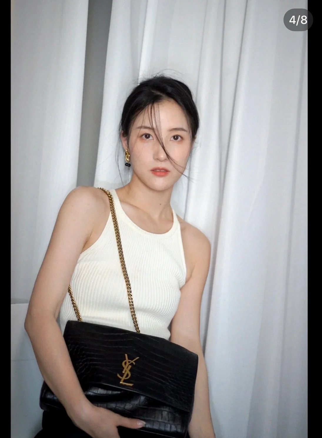 YSL-Kate Double Bread - Кожа с тиснением под крокодила - Черный - 28 см