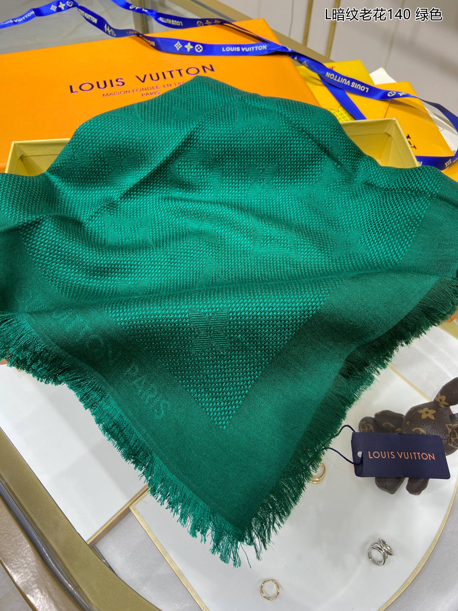 Шарф с монограммой LV - 140 см - шелк и шерсть - зеленый