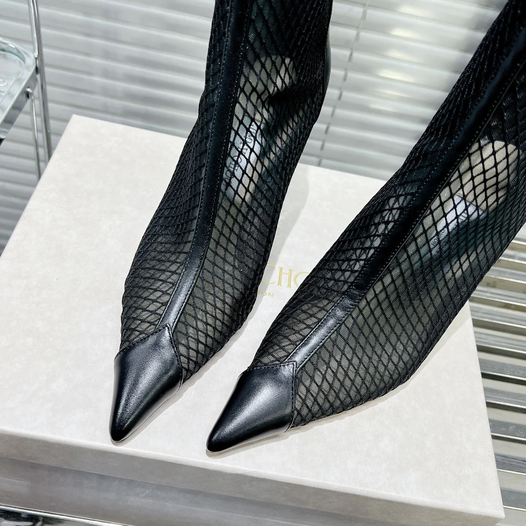 Jimmy - Новинка сезона весна/лето 2023 - Сетчатые сапоги на шпильке - Черные