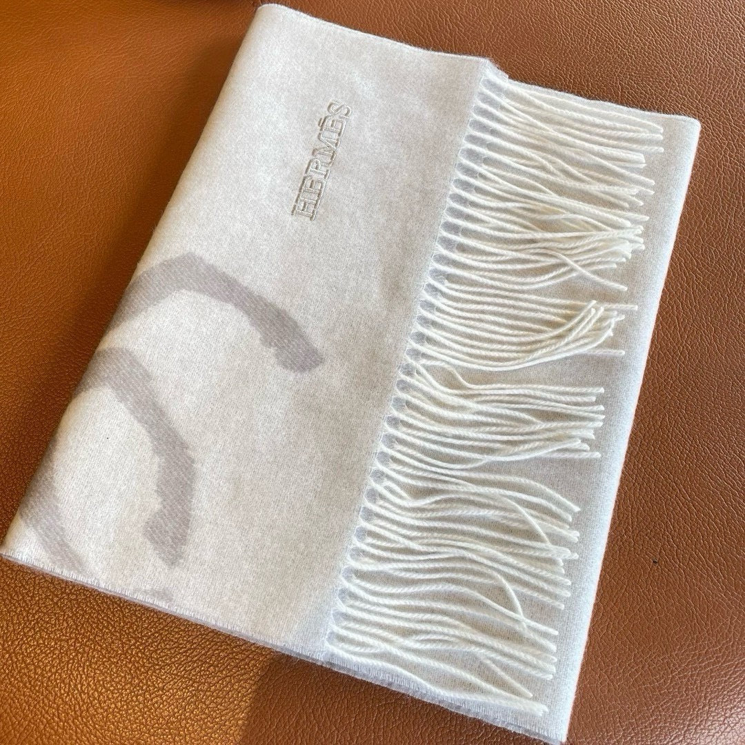 Кашемировый жаккардовый шарф Hermes 2024 - 180-30