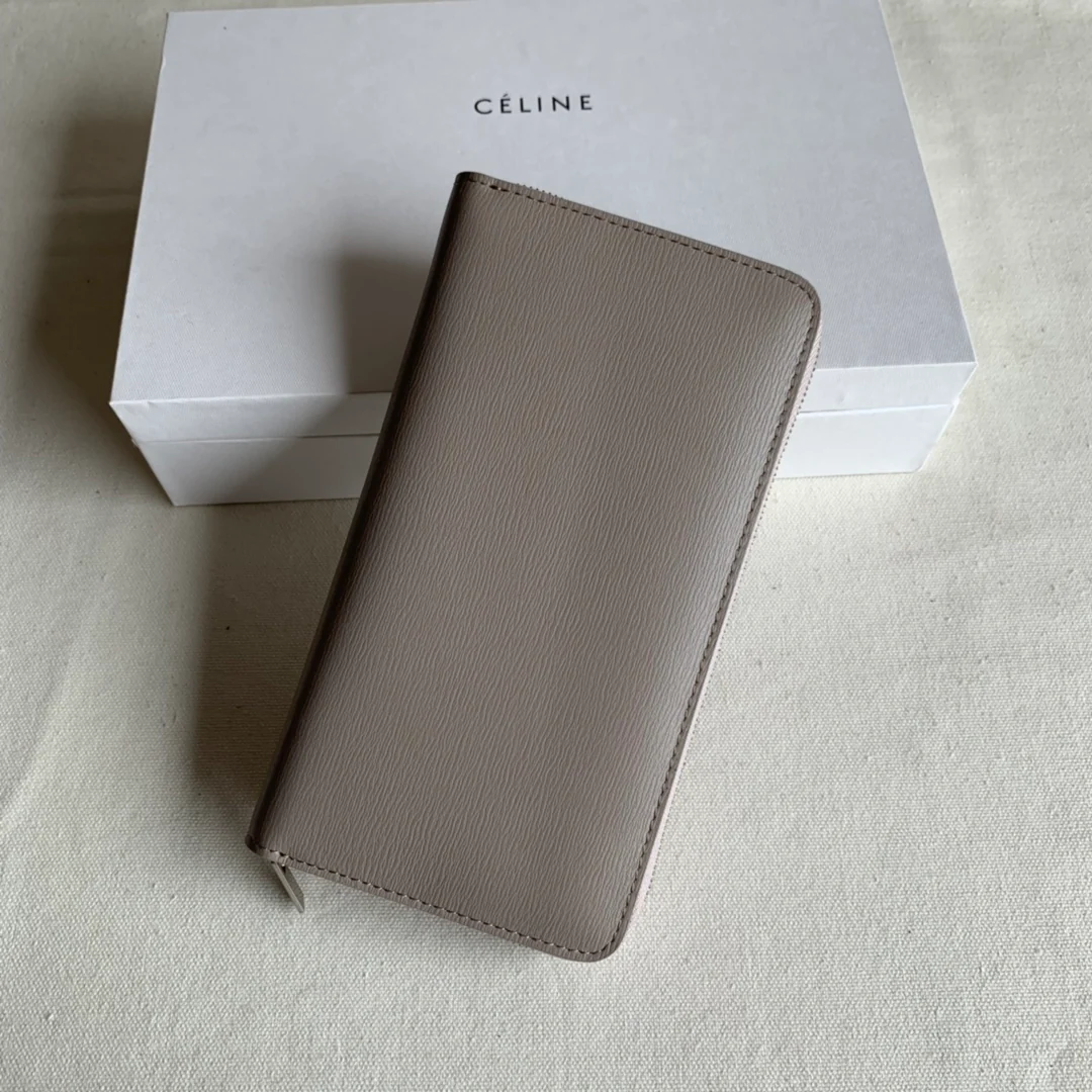 Кошелек Celine с длинной молнией — темно-серый с узором ?водная рябь?.