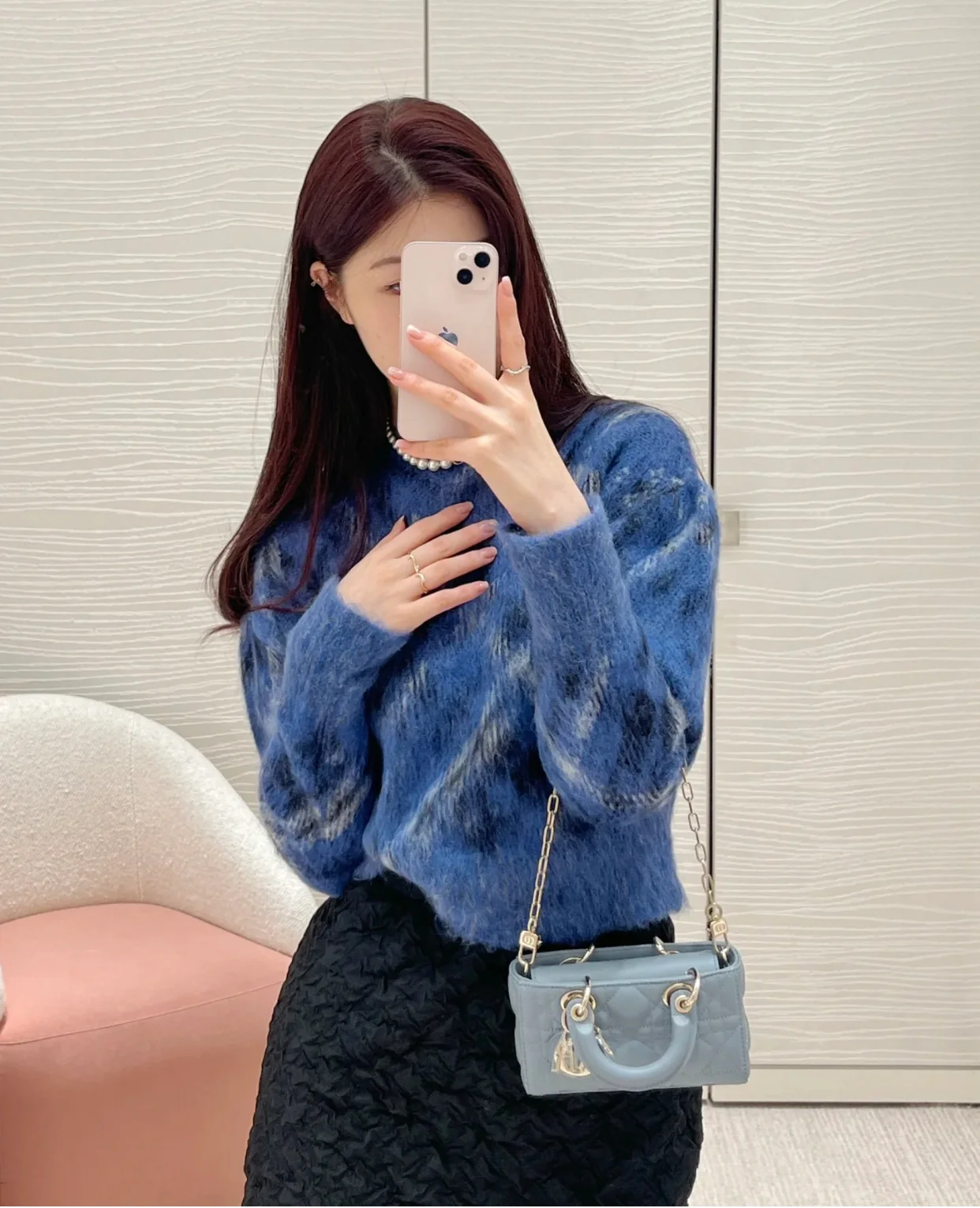 Dior Ladyjoy из овечьей кожи с золотой пряжкой - Мини - Синий