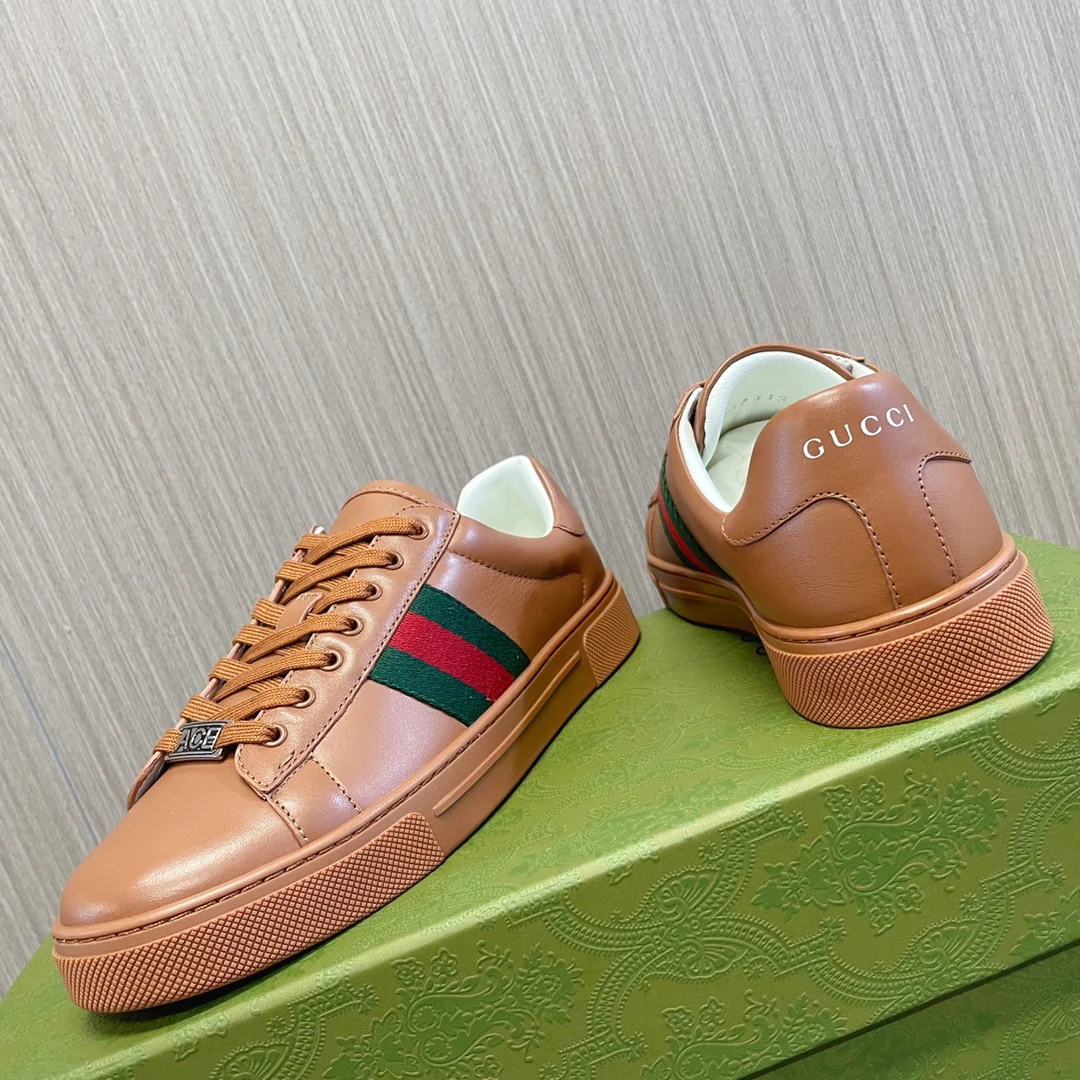 Классические кожаные кроссовки Gucci на плоской подошве - унисекс - кофейно-коричневый