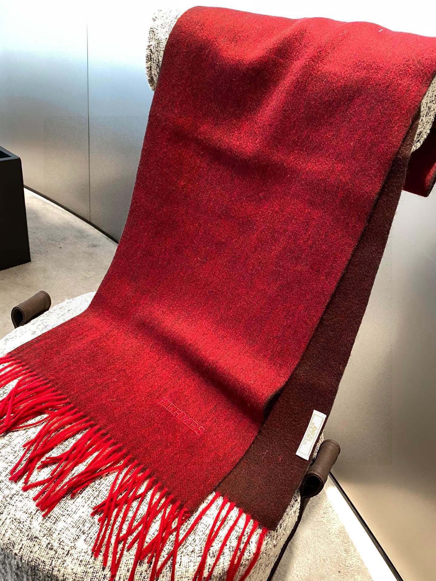 Двусторонняя кашемировая шаль/шарф Hermes - 210 см - красный