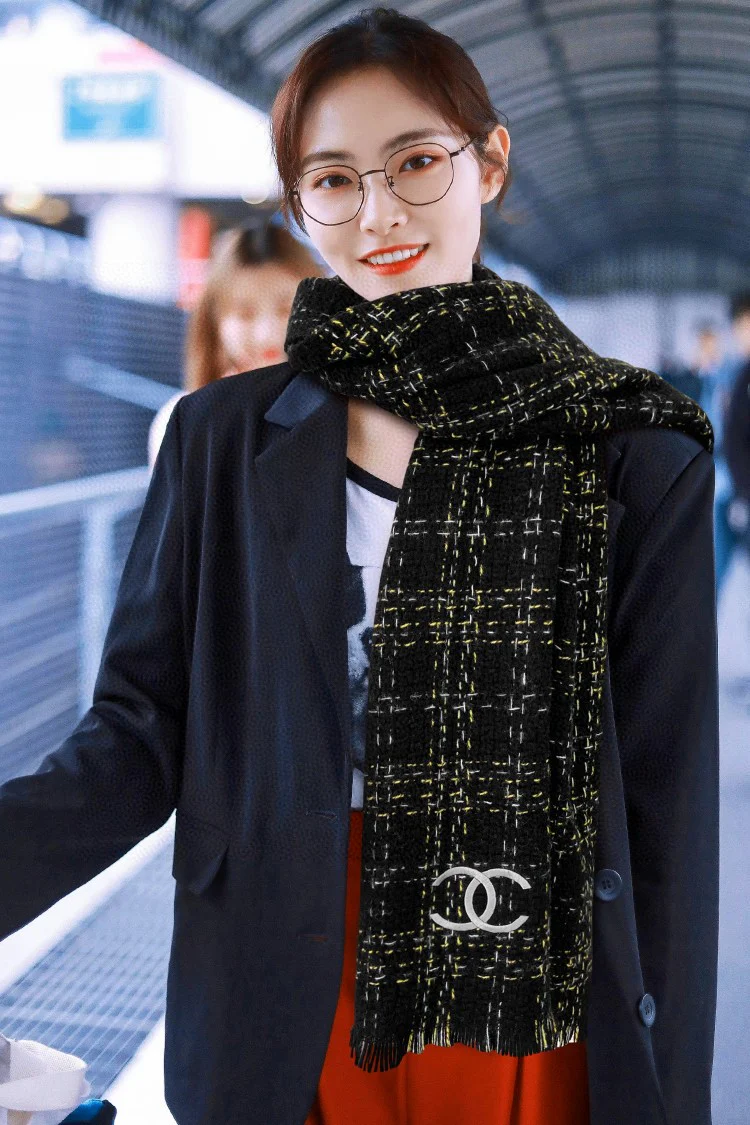 Chanel - Цветной вязаный платок/шарф - 60 см - 190 см - 100% - Кашемир премиум-класса - Черный