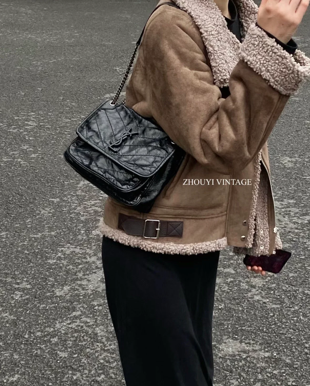 YSL-niki-baby-22cm-leather-black antique silver chain