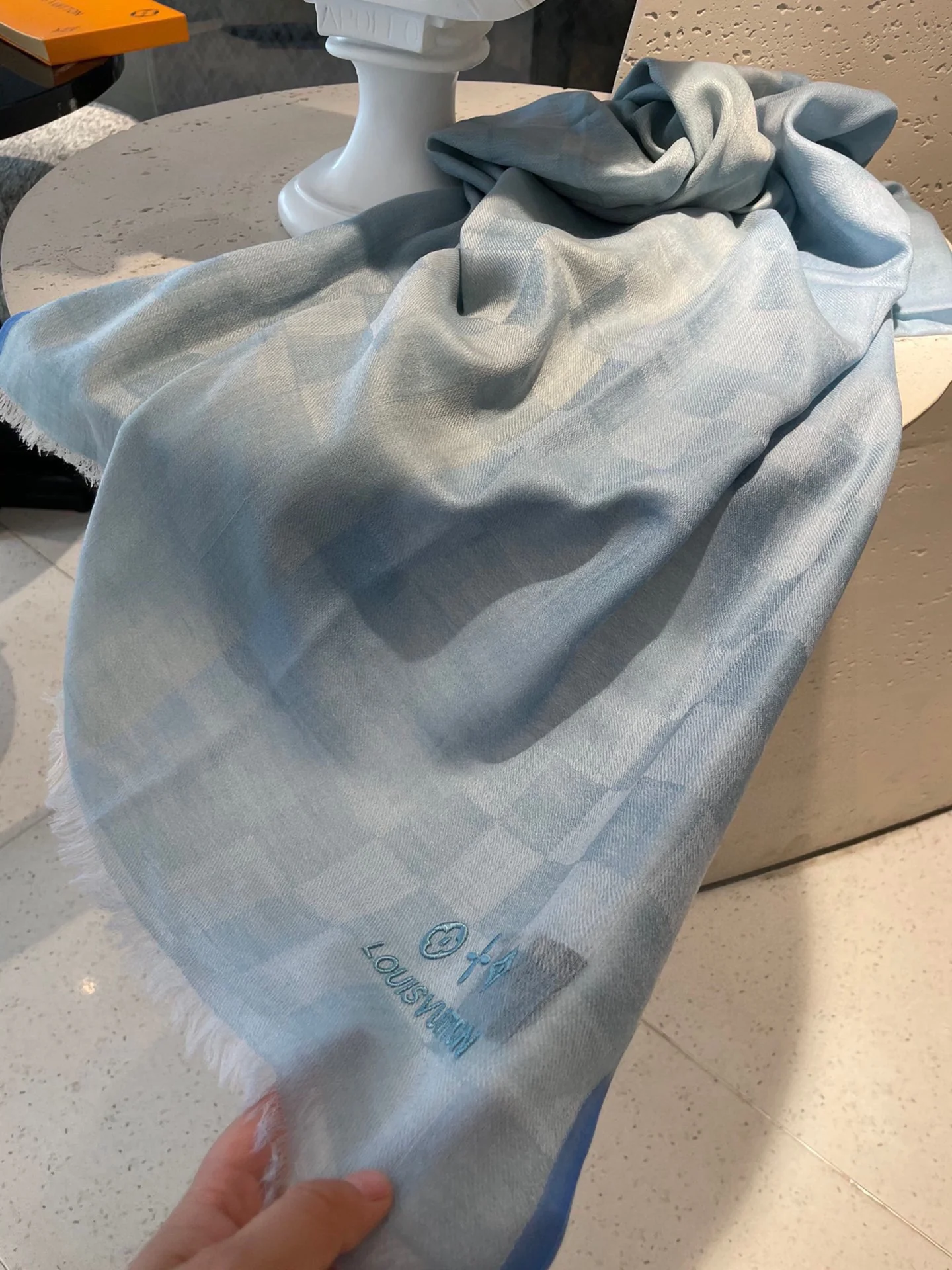 Классический клетчатый кашемировый шарф LV - 105 см - 180 см - синий