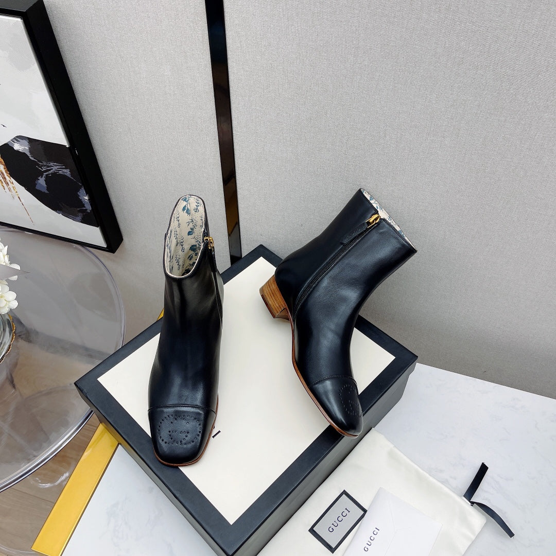 кожаные сапоги Gucci на низком каблуке