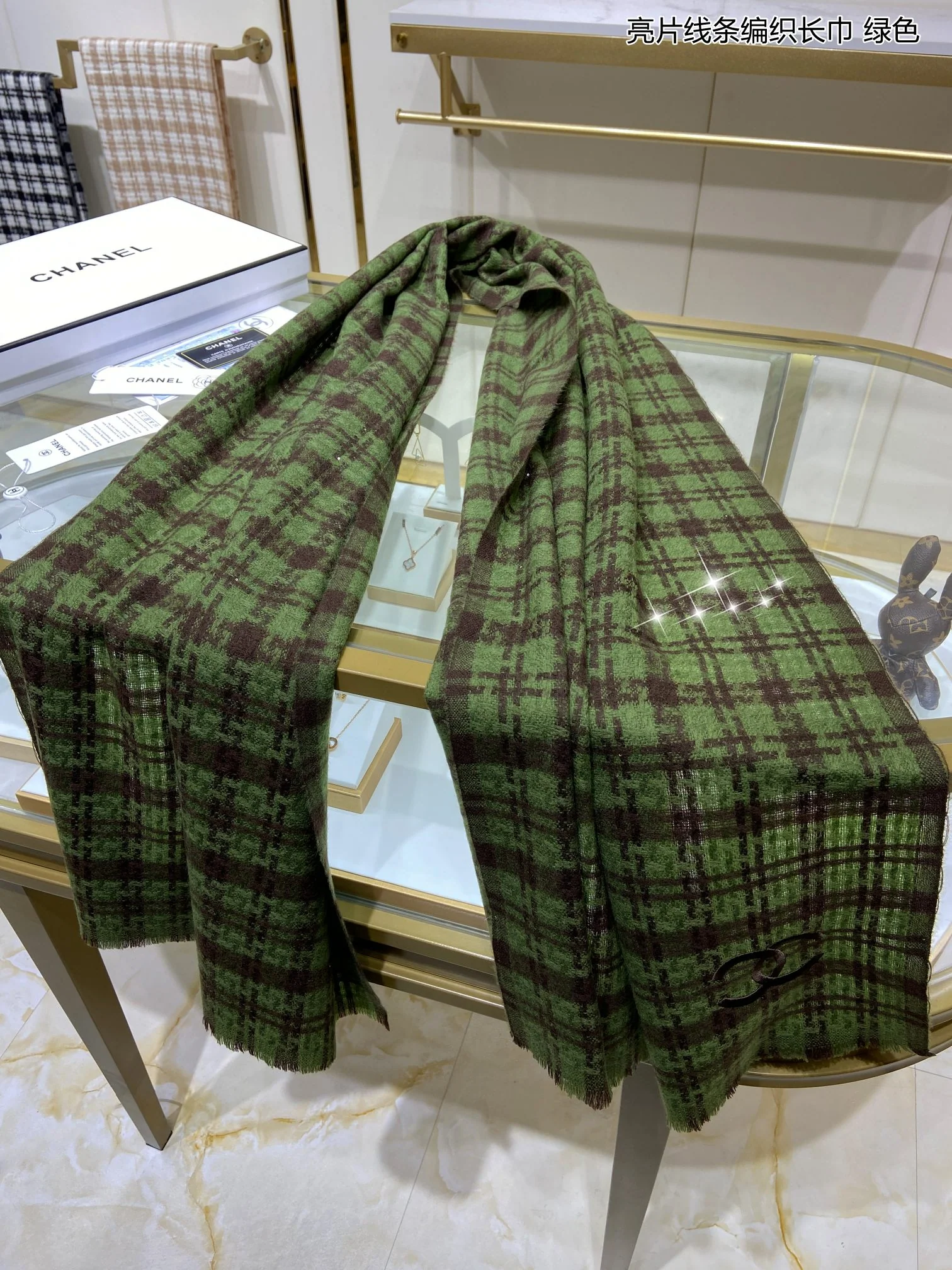 Длинный шарф Chanel с пайетками, плетеный – 60 см – 200 см – 100% высококачественный кашемир