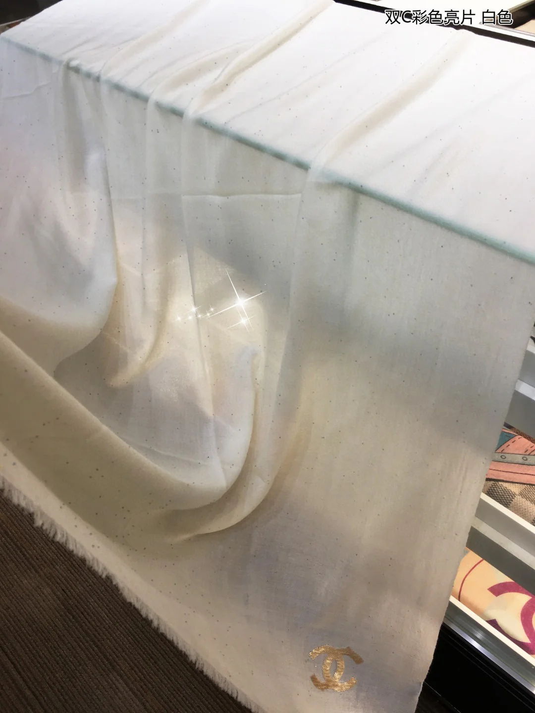 Длинный шарф Chanel Double C с пайетками - 100 см - 200 см - 100 см - Высококачественный чистый кашемир - Белый