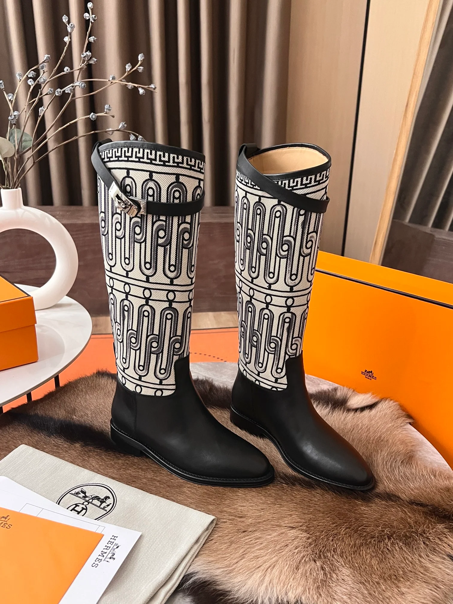 Кожаные сапоги Hermes Rider 2024 - черные