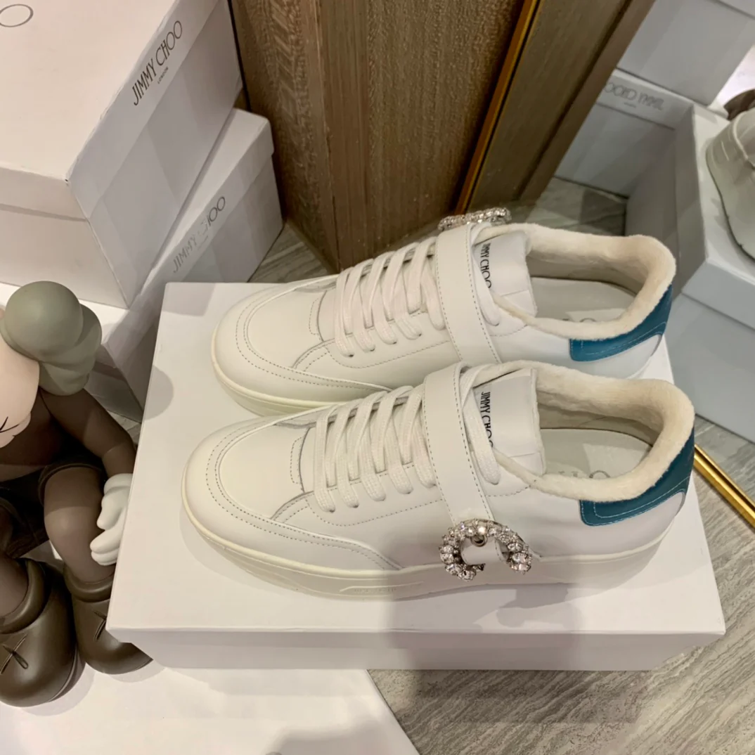 Кроссовки Jimmy Rhinestone Buckle White Sneakers Series - Облегающая обувь - 1