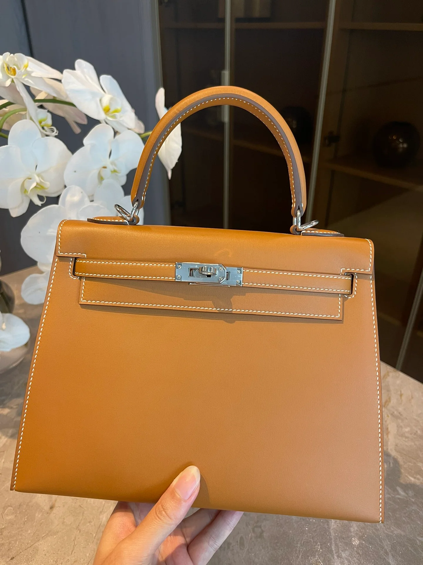 Пряжка Hermes Kelly 25 Butler Sand Gold Silver