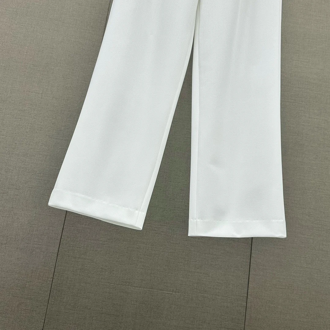 Miu Miu - 2404 - Широкие брюки с жаккардовым узором в виде букв - Белые