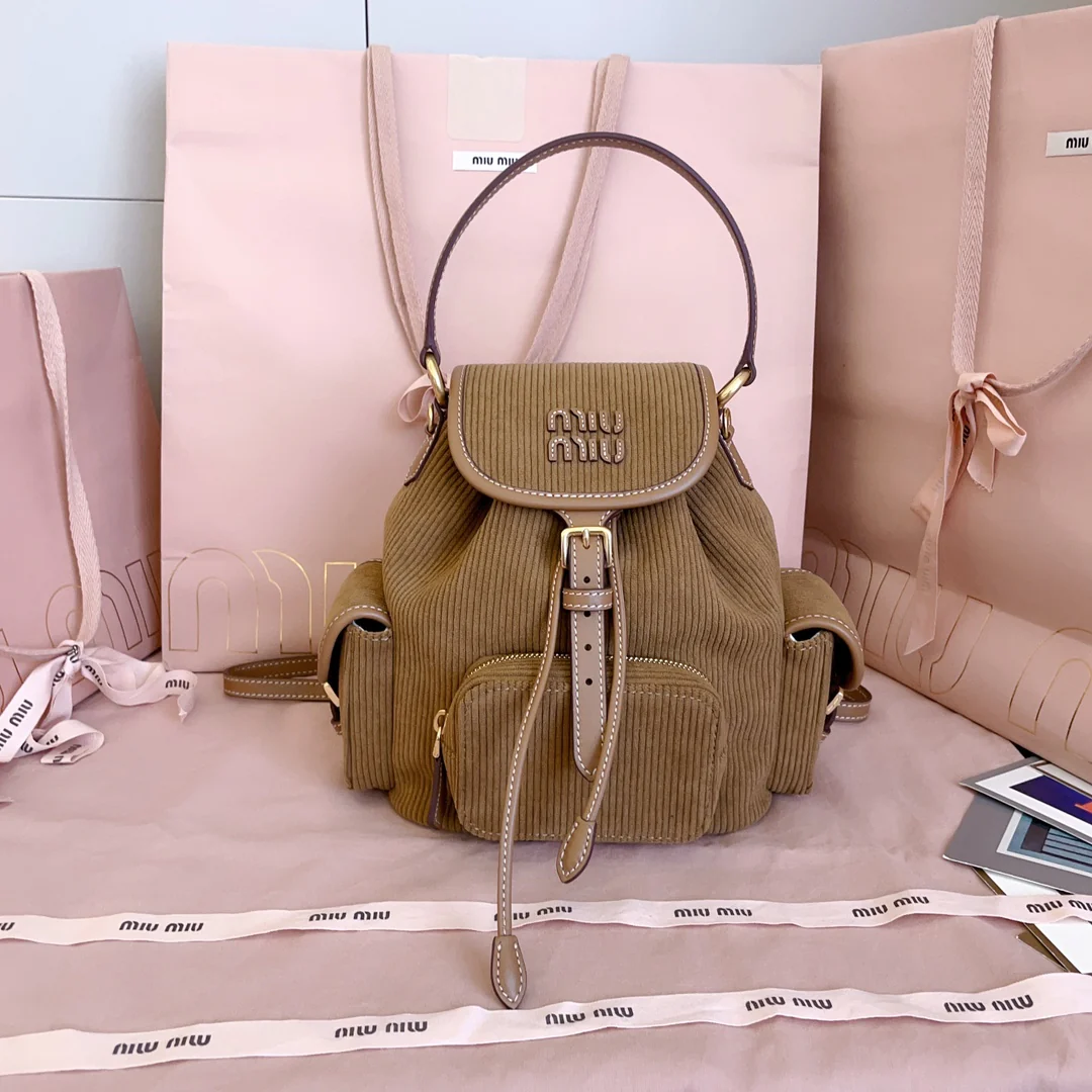 Рюкзак Miu Miu-5bz043 из вельвета - коричневый