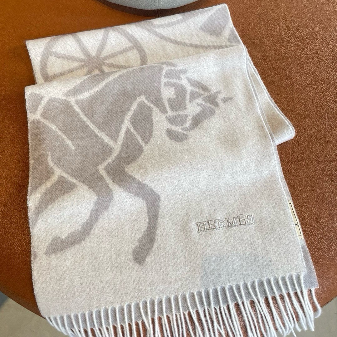 Кашемировый жаккардовый шарф Hermes 2024 - 180-30