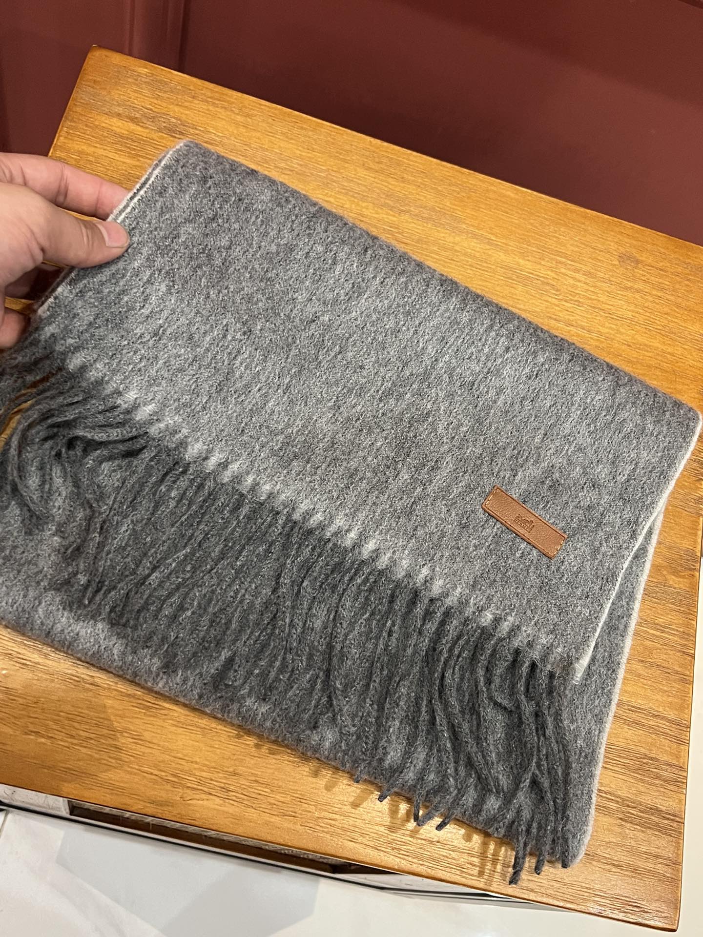 Двусторонний кашемировый шарф Hermes - 180-30 см - тонкий монгольский кашемир - светло-серый