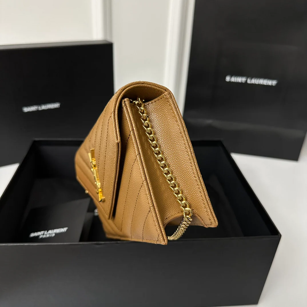 Пряжка YSL Monogram Caviar WOC Caramel Gold, 22 см