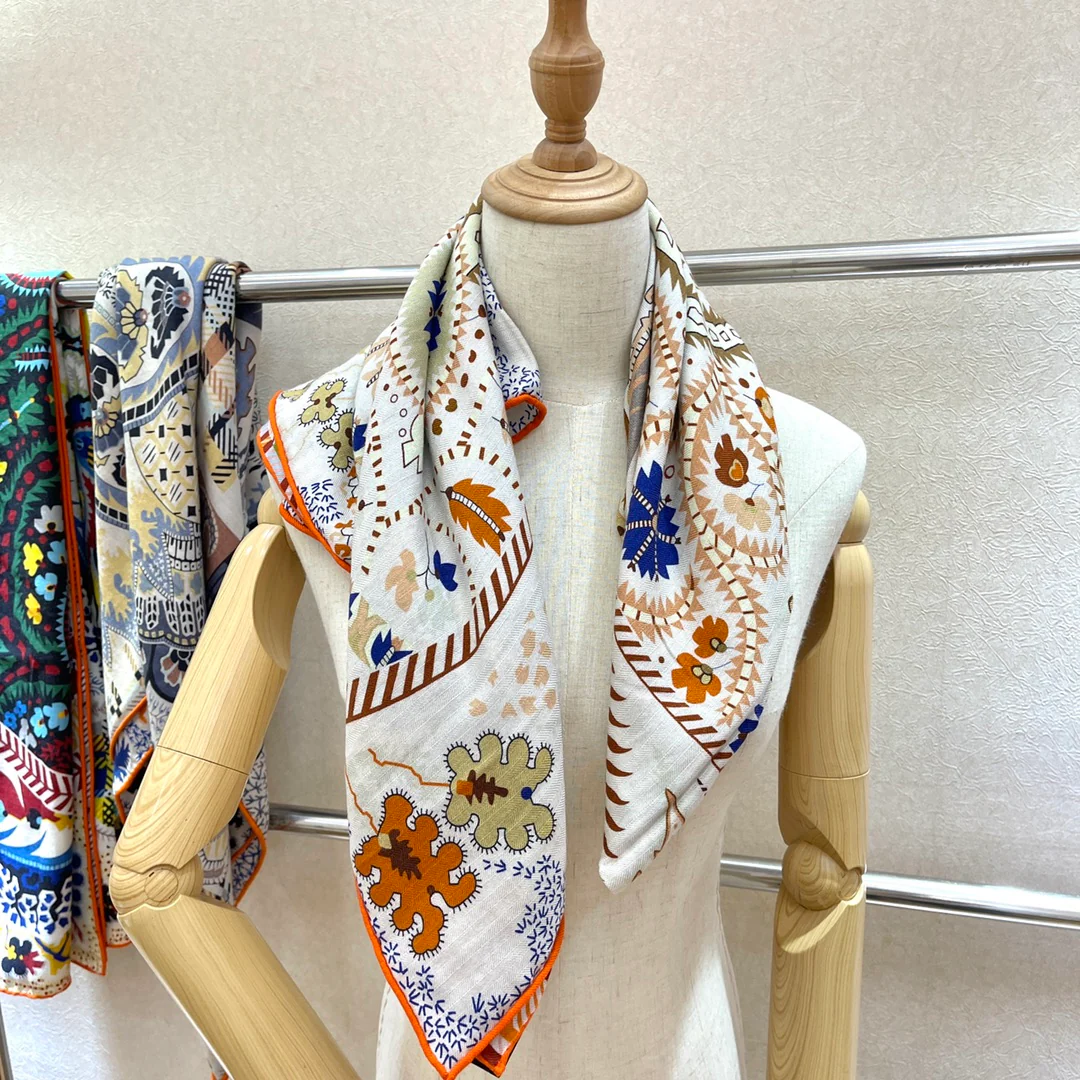 Бархатный шарф Hermes - 140 см - 30 - Шелк 70 - Шерсть - 1