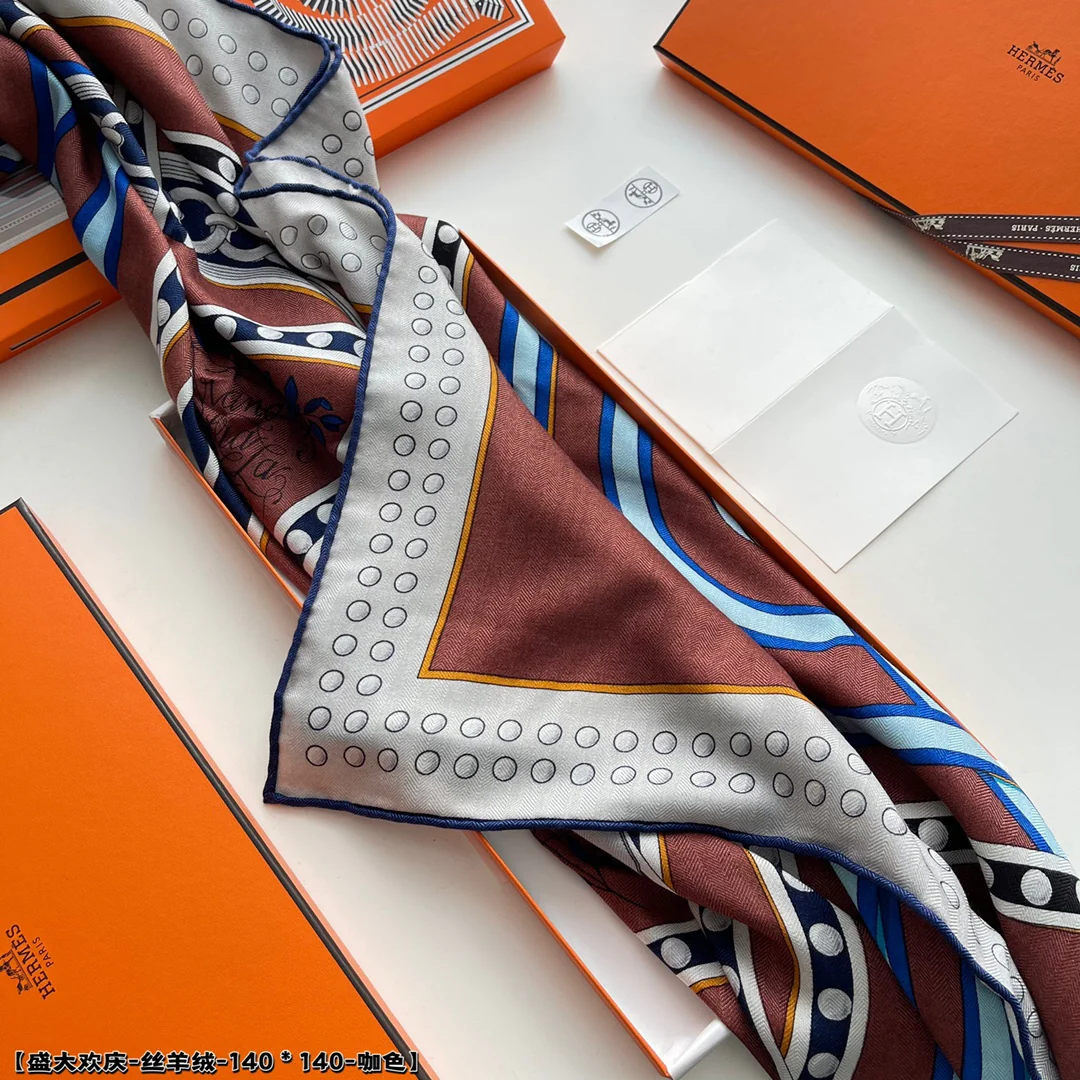 Hermes Grand Celebration - 140 шелковый кашемировый шарф