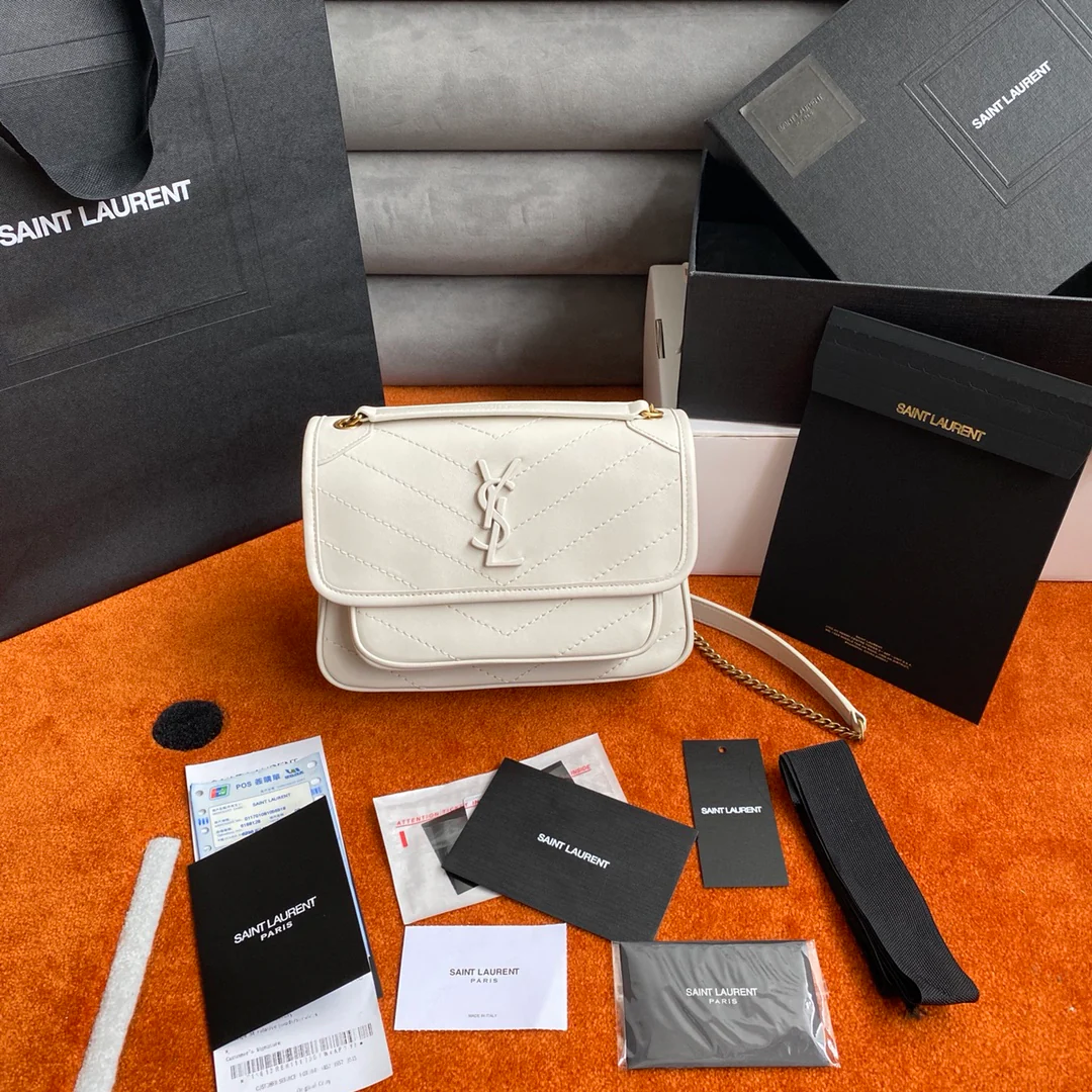 Сумка-мессенджер YSL-niki - белая - из овечьей кожи - 22 см