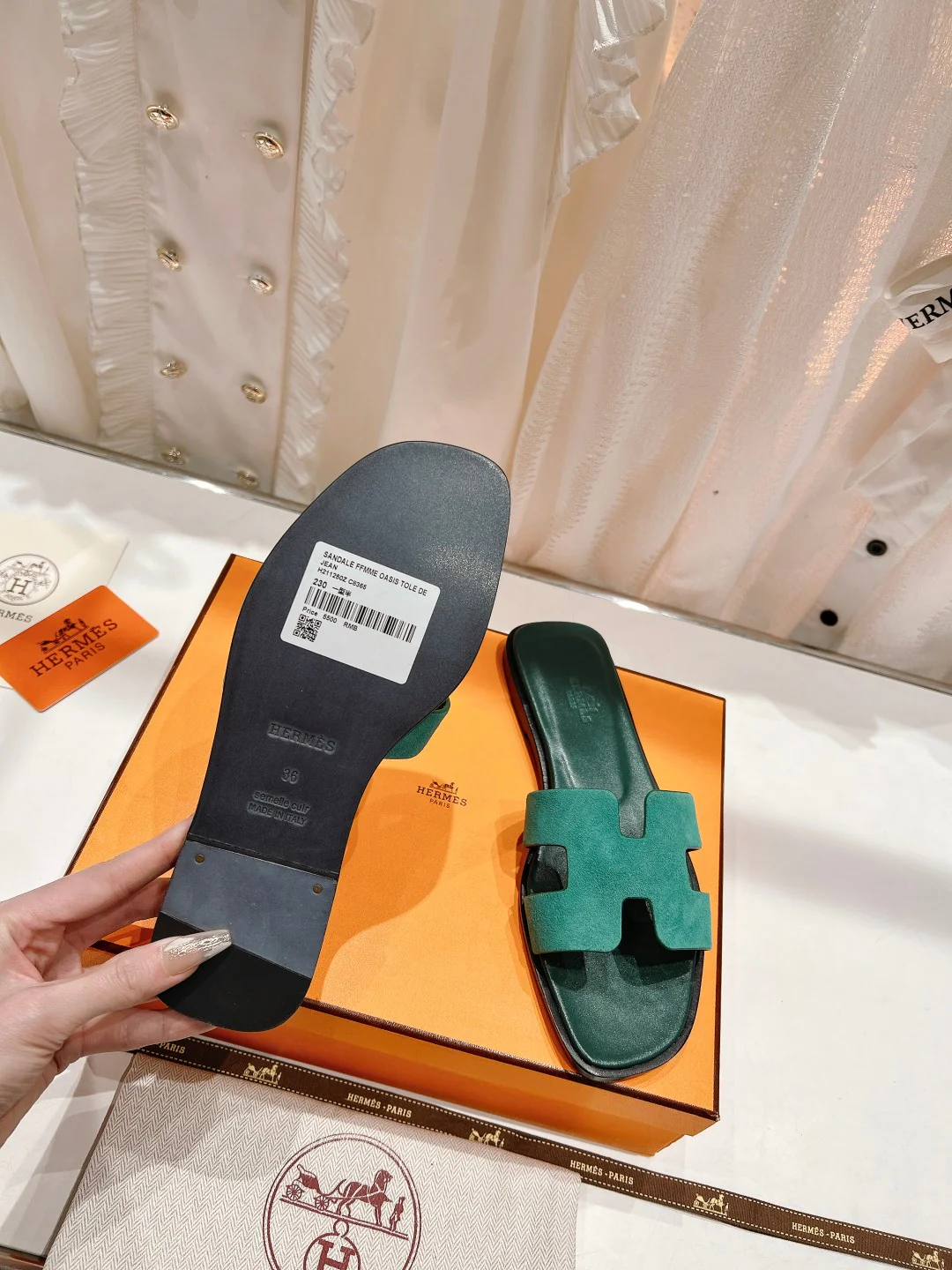 Hermes 2023 Новая модель - Улучшенная версия - Классические тапочки из овечьей кожи - Зеленые