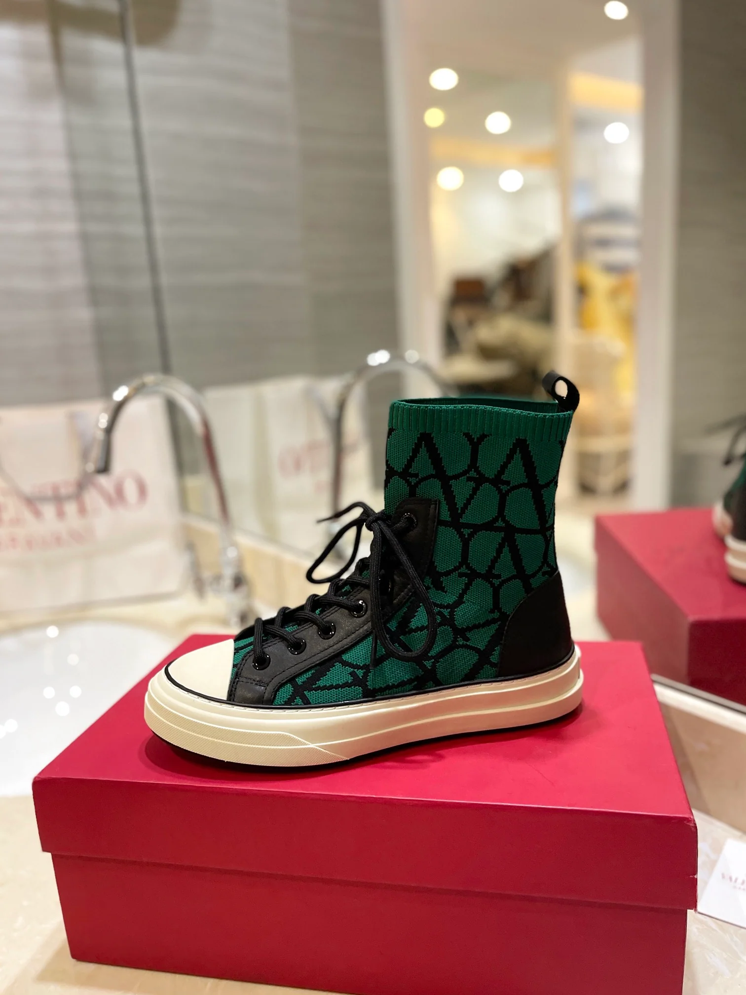 Туфли-носки Valentino до середины икры - унисекс - зеленые